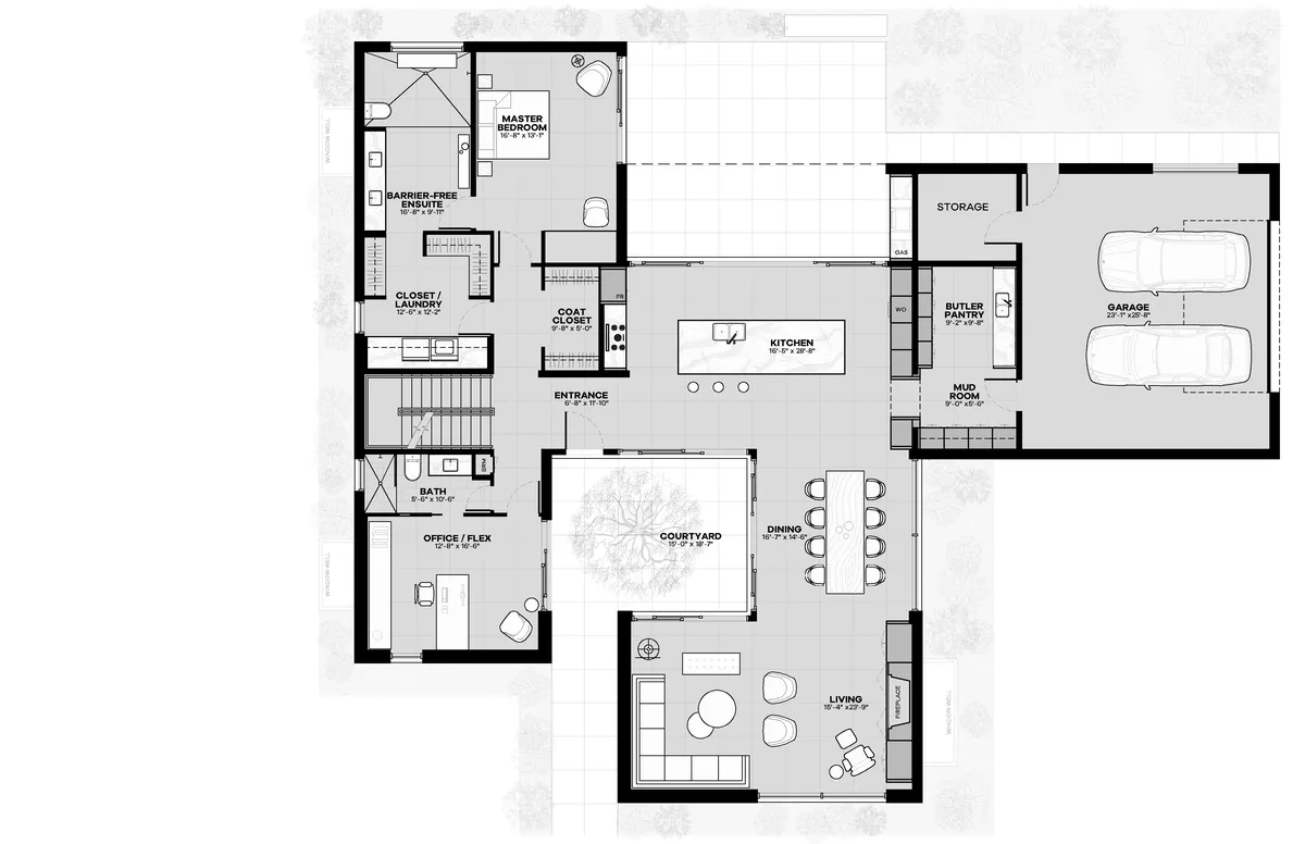 MY MODERN HOME PLAN - 23 - MAIN FLOOR PLAN (OPTION 1 w GARAGE)